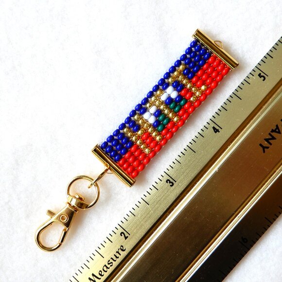 Haiti Haitian flag bead keychain / bag charm, handmade, 30% to charity - Picture 4 of 4